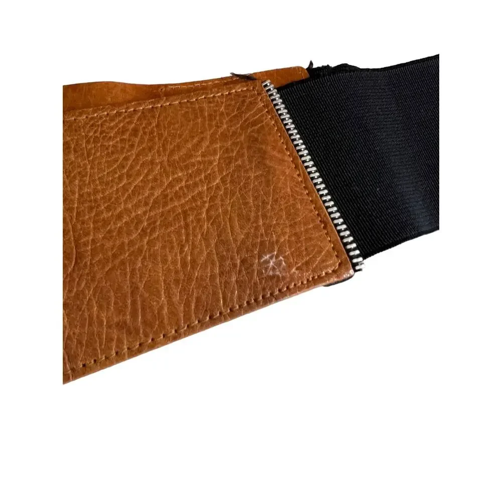 Vintage MZ Wide Leather Cinch Belt Whisky Brown Zipper Detail